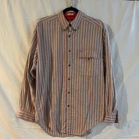 VTG 80s Tommy Hilfiger Shirt Red Khaki Yellow Stripe Button Down S - Picture 1 of 6